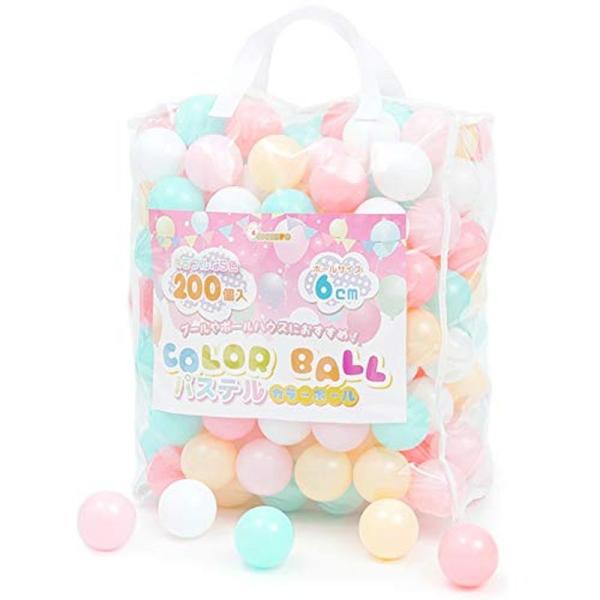【商品名】　coccoro カラーボール パステル 5色 200個入り 直径6cm（ボールプール/キッズテント/プレイハウス用） 【商品説明】　・【カラー】パステル 5色（ベビーピンク、ピンク、水色、黄色、白）・【サイズ】ボール：直径約6c...