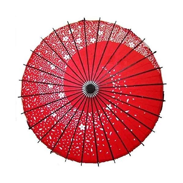 踊り傘 和傘 桜吹雪 直径84cm（赤・紅色）日本式 伝統 かさ コスプレ ...