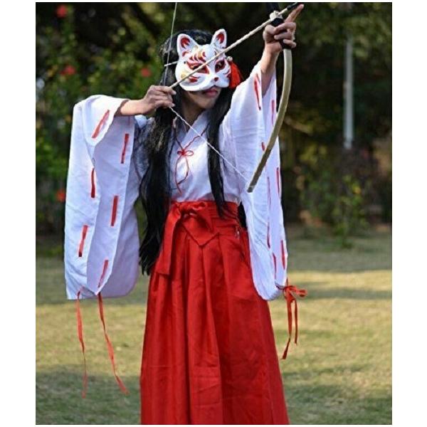海外 巫女 コスプレ 犬夜叉 桔梗 風 衣装セット 白 紅 清楚 可憐