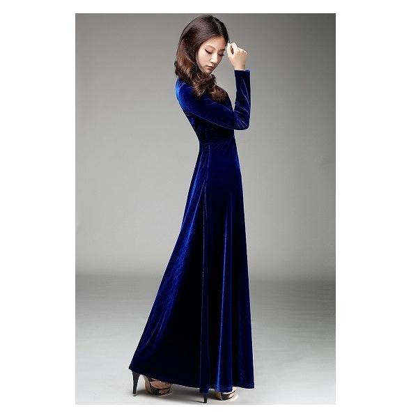 Vネック ベロア ハイウエスト ロング ドレス 青 マキシ丈 カシュクール ワンピース パーティー Buyee Buyee Japanese Proxy Service Buy From Japan Bot Online