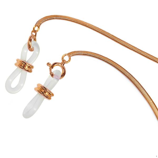 メガネチェーン 18金 ピンクゴールド オーバルスネークチェーン