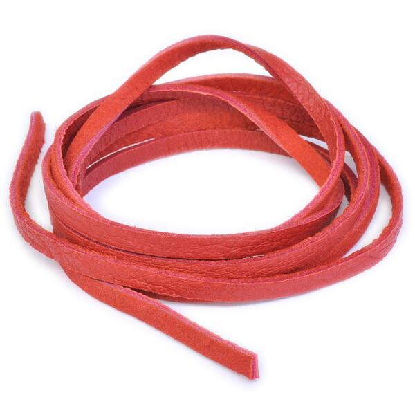 革紐 シカ紐 柔らかくて丈夫な鹿革ひも 平紐 幅4.0mm 長さ100cm レッド