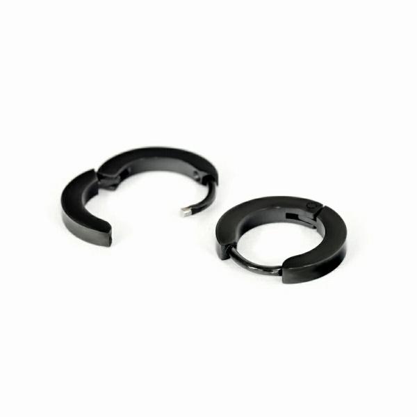 【バラ売り/1個】 ピアス ステンレス フラットサーフェス シンプルなフープピアス 幅2.0mm 直径14.0mm 黒