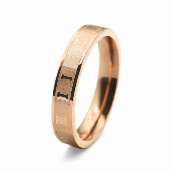 指輪 ステンレス ローマ数字が刻まれたリング ピンク