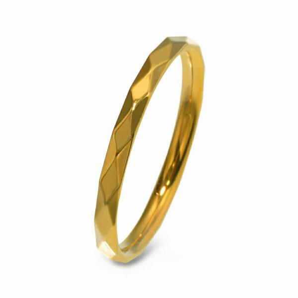 指輪 ステンレス アーガイルカットリング 幅2.0mm 金色