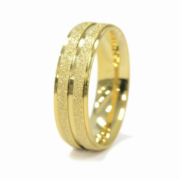 指輪 ステンレス ラメコーティングの段付き二本ライン入りリング 幅6.0mm 金色