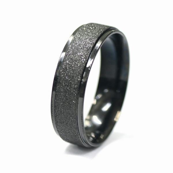指輪 ステンレス センターラインラメ加工の段付きリング 幅6.0mm 黒 ダイヤモンドダスト加工 スターダスト加工