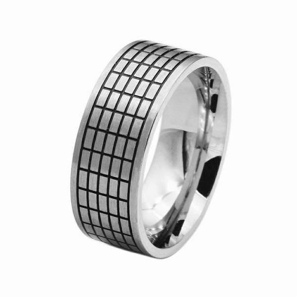 指輪 ステンレス センターラインマット加工格子模様入りのリング 幅8.0mm 銀色 シルバー｜アクセサリー レディース メンズ