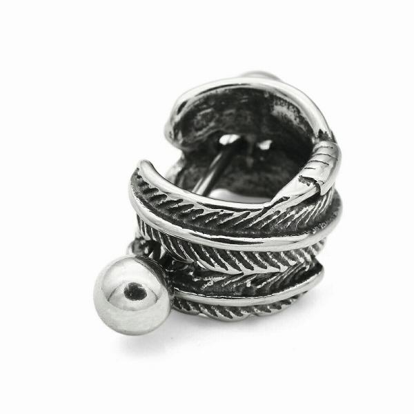 【バラ売り/1個】 ボディピアス ステンレス ストレートバーベル フェザーモチーフのシールドピアス 18ゲージ 内径13.0mm 羽根 翼