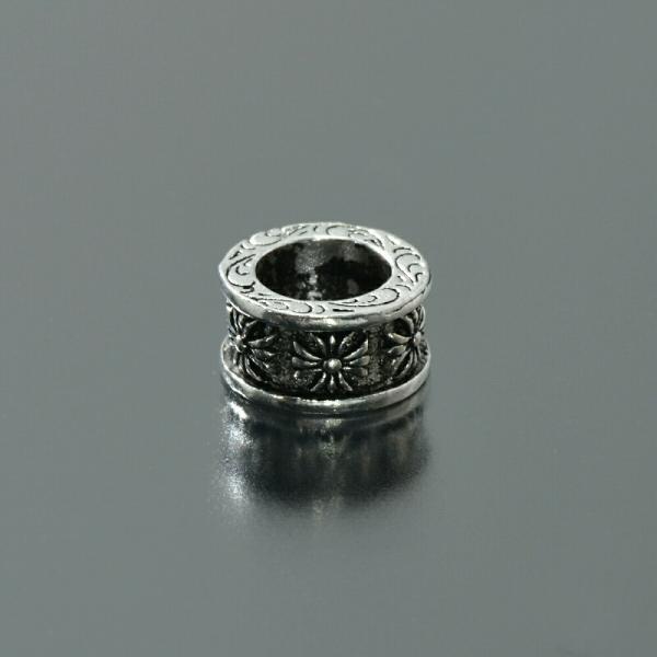 1個売り】 ビーズパーツ シルバー925 クロス模様平たい筒型ビーズ 外径