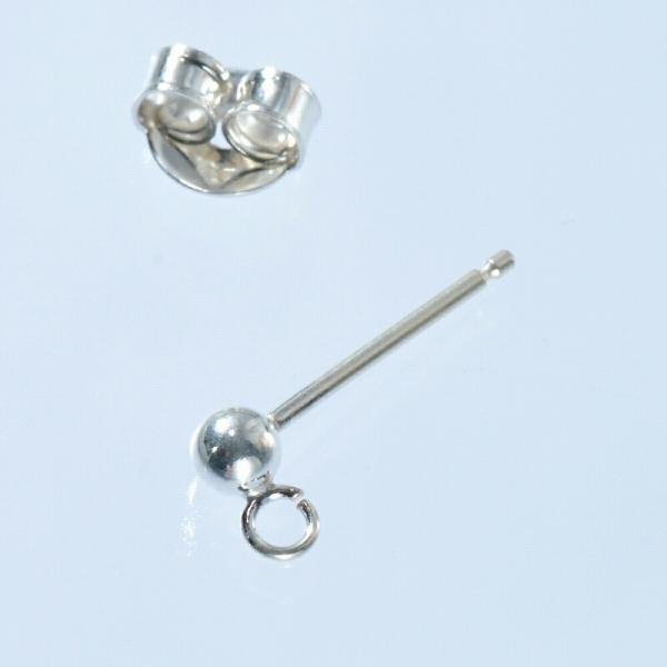 【1個売り】 ピアスパーツ シルバー925 ボールピアスのパーツ ピアスキャッチ付属 線径0.75mm 3.0mm玉に丸カン付き｜手芸用品 金具 部品
