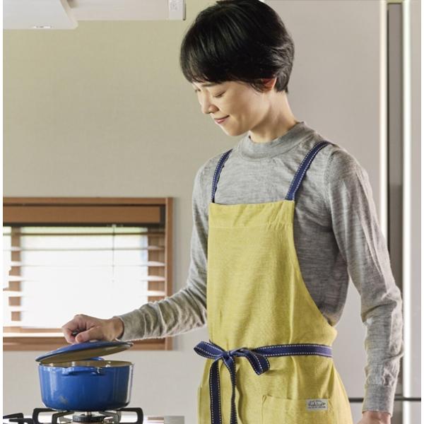 エプロン　ラインステッチストリング　無地　イエロー　前結び　エプロン　インド綿【メール便利用商品です】北欧テキスタイルのようなオシャレな柄です。