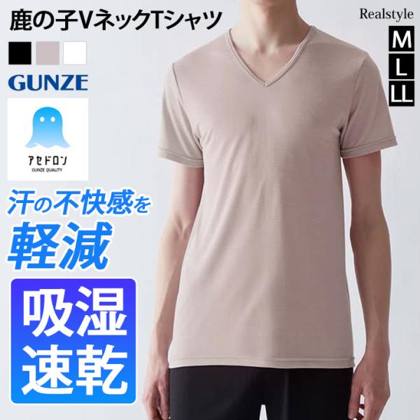 グンゼ GUNZE アセドロン Tシャツ メンズ 吸汗速乾 夏 インナーシャツ インナー 鹿の子 トップス Vネック 半袖 紳士 男性 吸湿 汗対策 MCA715
