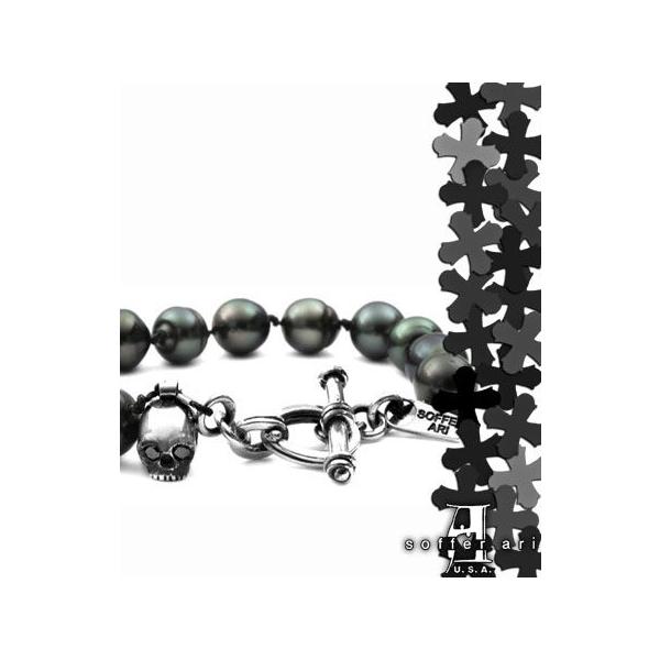 \t@A SofferAri WOMENS TAHITI BLACK PEARL SKULL BLACK DIAMOND EYES TOGGLE BRACELET uXbg oO