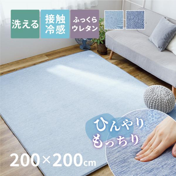 ラグ 接触冷感 カーペット 2.5畳 洗える 滑り止め 200×200cm 冷感ラグ ひんやり 低反発 極厚 厚手 夏用 ラグマット シンプル ウレタン