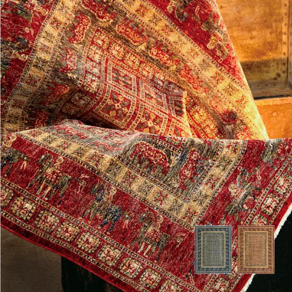 キッチンマット 室内 約半畳 約70×120cm レッド ブルー 高級カーペット ウィルトン織