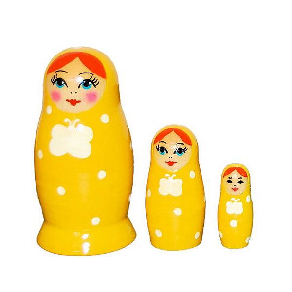 ドット柄がキュート！胸のチョウチョリボンがアクセント素材：　菩提樹いちばん大きなマトリョーシカの身長：約7センチmade in Russia