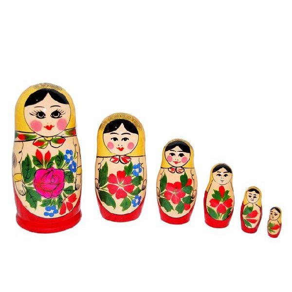 伝統柄の定番マトリョーシカ「ロシヤーノチカ」6個組 黄色頭巾