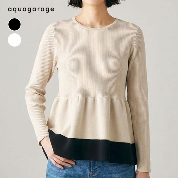 aquagarage（アクアガレージ） 配色スポンジニットペプラムトップス 春