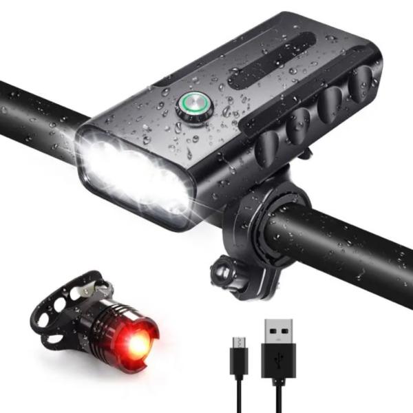 自転車 ライト led usb 充電式 モバイルバッテリー 5200mAh ヘッドライト テールライト 防水 ハンドル取り付け