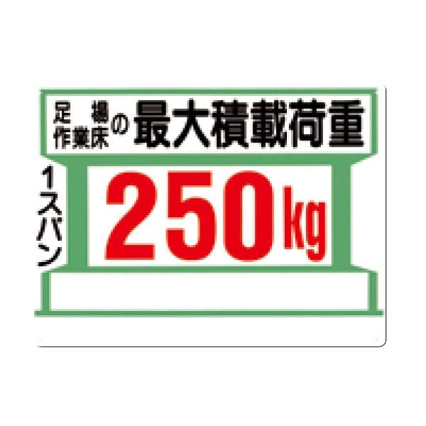 安全標識 足場作業床の最大積載荷重250kg 450×600 34-E : 資材・印刷の 