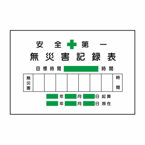 無災害記録表 安全第一 緑十字 450×600 マグネット数字板50枚付 無災害記録表 安全第一 緑十字 450×600 マグネット数字板50枚付