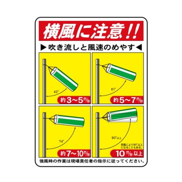 吹き流し標識 横風に注意 吹き流しと風速のめやす 縦縞 安全標識 WE61