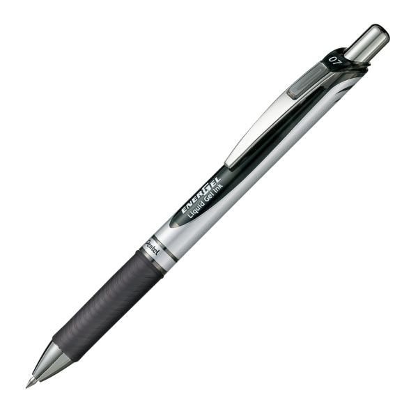 ぺんてる ゲルインキボールペン ノック式エナージェル 0.7mm シルバー軸 黒インキ BL77-A