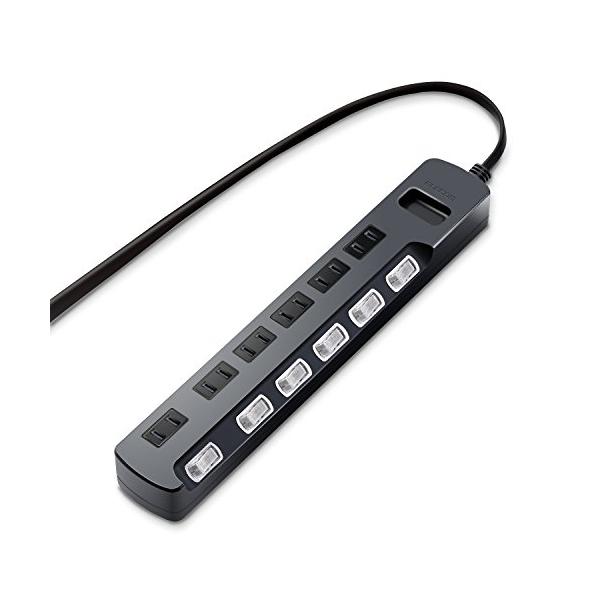 エレコム 電源タップ 雷ガード 個別スイッチ ほこりシャッター付 スイングプラグ 6個口 5m ブラック AVT-K6A-2650BK