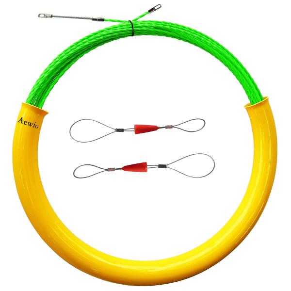 Aewio 20m通線 ロッド径 5mm 通線収納ケース 通線ワイヤー スチールワイヤー 通線 入線専用ワイヤー 通線工具 (20mグリーン+通線収納