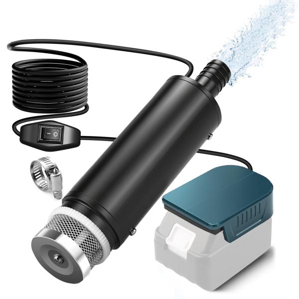 水中ポンプ小型 マキタ18Vバッテリー互換性 12V 120W 流量30L/分 揚程5m スイッチ式 軽量 汚水ポンプ 排水ポンプ 水槽給排水/ガーデ