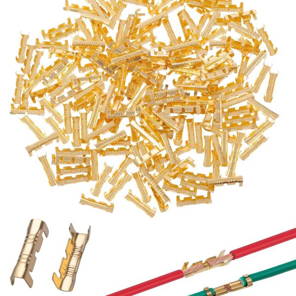 OTIMORA 直線圧着端子 ギボシ端子 0.3-1.5mm2対応 真鍮製 車バイクDIY配線用 ハンダ不要 圧着簡単(50個入り)