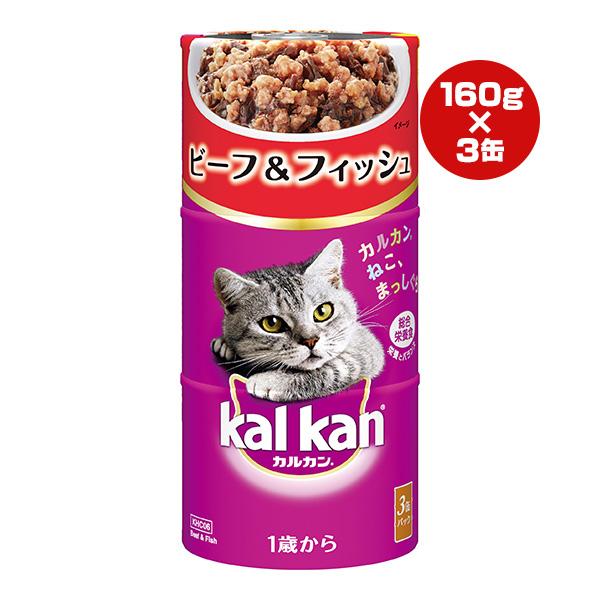 カルカン ハンディ缶 1歳から ビーフ＆フィッシュ 160g×3缶 マース