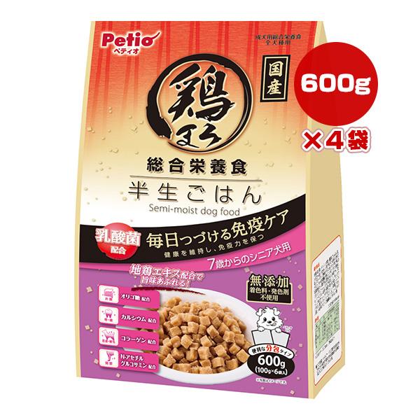 鶏まろ 総合栄養食 半生ごはん 7歳からのシニア犬用 600g[100g×6袋]×4