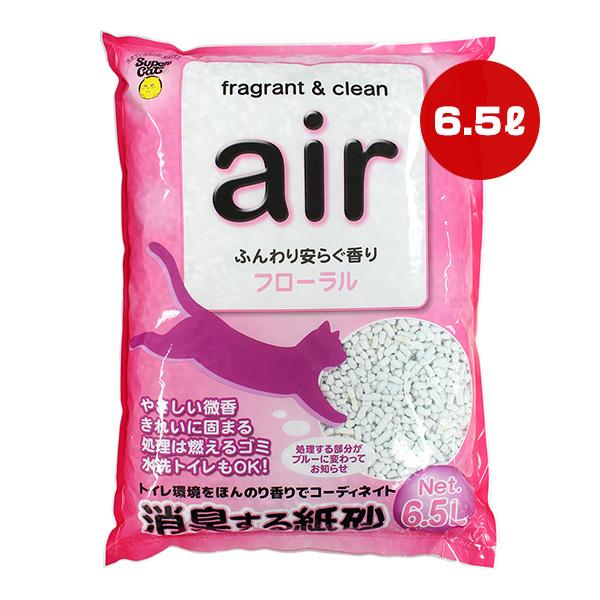 air 消臭する紙砂 ふんわり安らぐ香り フローラル 6.5L スーパーキャット ▼a ペット グッズ 猫 キャット 猫砂 トイレ 固まる 燃える 流せる 色が変わる