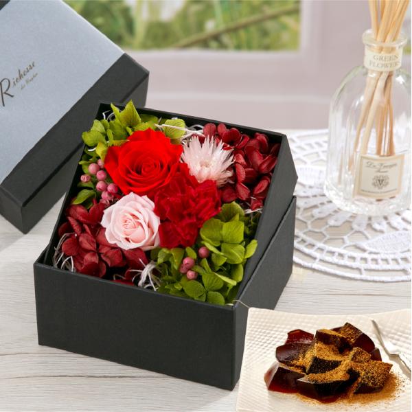 プリザーブドフラワー ギフト 花 ポルト スイーツセット お祝い フラワー 結婚祝い 誕生日 開店祝い 開業祝い プリザードフラワー プレゼント 母の日