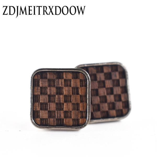 カフスボタン 16ｍｍ アクセサリー オシャレ ユニーク チェッカーボード カフス 紳士 マホガニー 木製品 メンズファッション ハンドメイド