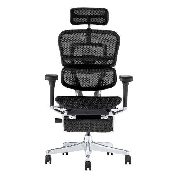Ergohuman2 エルゴヒューマン2 オフィスチェア ヘッドレスト付き オットマン内蔵  フレーム:ブラック メッシュ:ブラック EHP2-LPL-DR-BF-BK(PU)