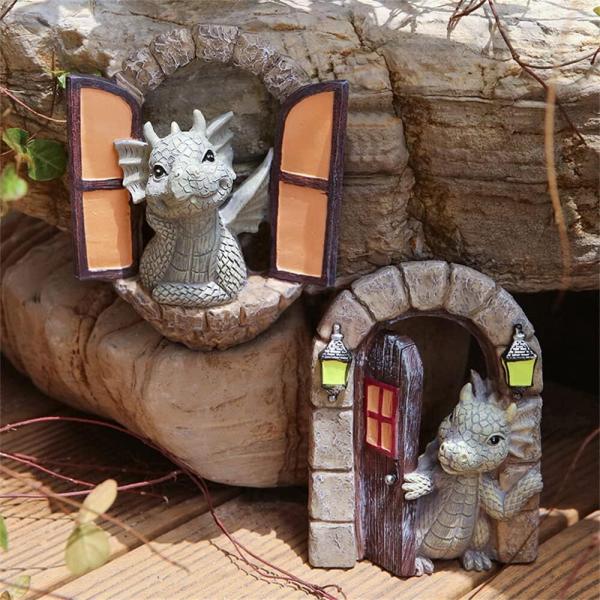 愛らしい リトルドラゴン ガーデニング オブジェ 置物 ツリー ウッド かわいい 御伽の国 ガーデンオーナメント ガーデン