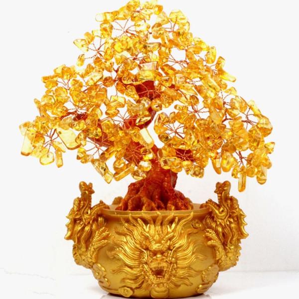 金のなる木 クリスタルツリー 風水 金運 財運 開運 富 幸運 黄 水晶 龍 置物 オブジェ インテリア グッズ 玄関 受付 書斎