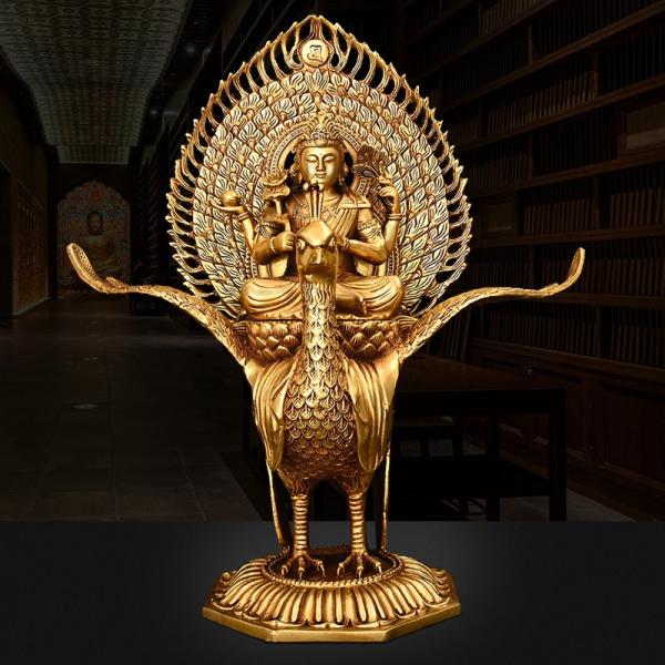 孔雀明王 置物 オブジェ 仏像 黄金 金色 神様 インテリア リビング