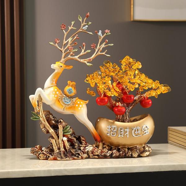 ゴールドの鹿の置物（大・小セット）縁起物風水 インテリア雑貨書斎 オフィス 玄関 ゴールドの鹿の置物（大・小セット）縁起物風水 インテリア雑貨