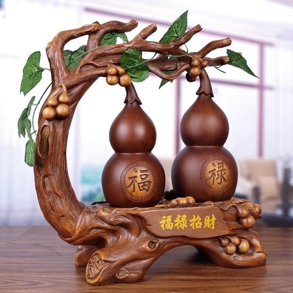 瓢箪 オブジェ 置物 ひょうたん 木目 樹脂素材 金 縁起物 家内安全