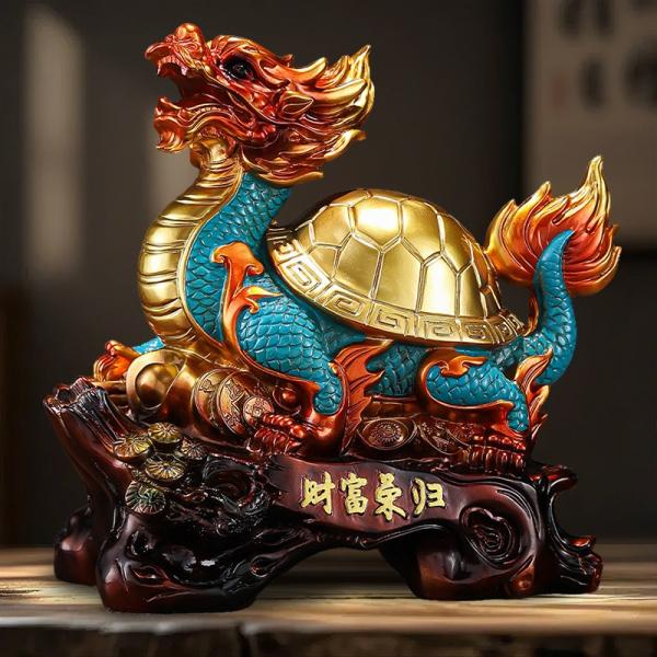 龍亀 龍 ドラゴン 亀 置物 オブジェ ブルー 青 運気アップ 風水 厄除け
