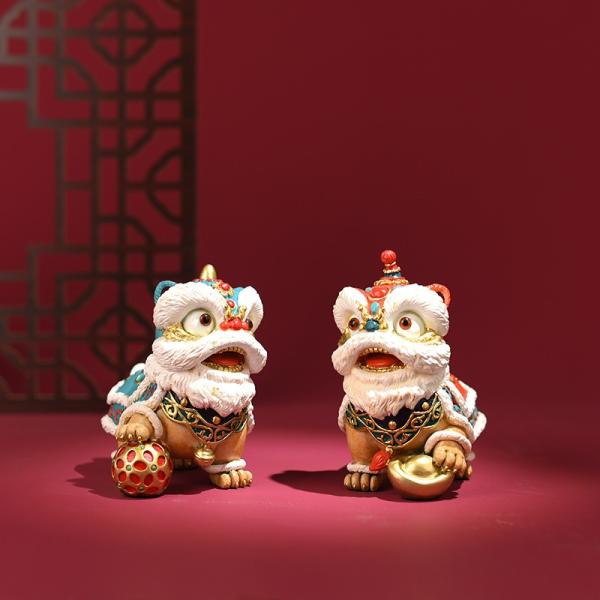 獅子舞 シシマイ 置物 オブジェ 2ペア 幸運 長寿 縁起物 魔除け 厄除