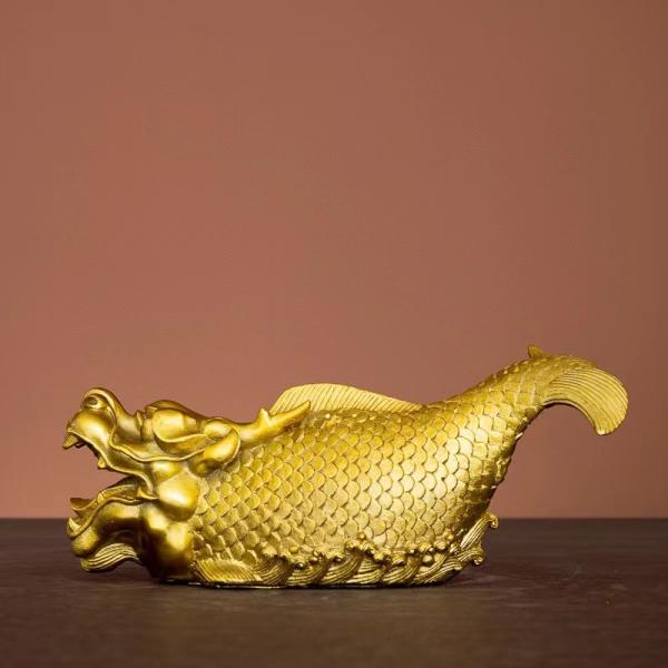 龍 ドラゴン 竜 魚 水獣 置物 オブジェ 金 黄金 ゴールド 金龍 風水