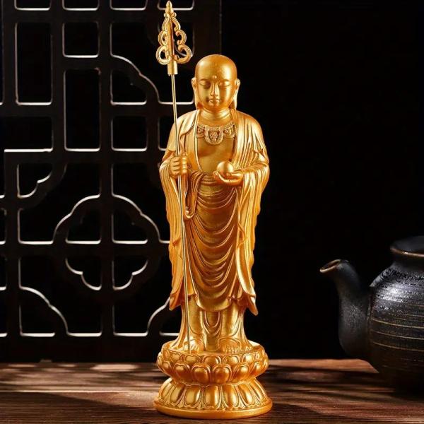 地蔵菩薩 仏 仏様 地蔵 置物 オブジェ 金 ゴールド 黄金 樹脂 運気 風水 開運 健康運 出世運 家庭運 家内安全 インテリア 玄関 リビング 贈り物 装飾品 工芸品