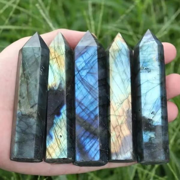ラブラドレッセンス オベリスク ラブラドライト 天然石 5-6cm 六角柱 タワー 置物 オブジェ 不揃い 風水 保護石 厄除け 開運 運気向上 成長祈願 インテリア 玄関