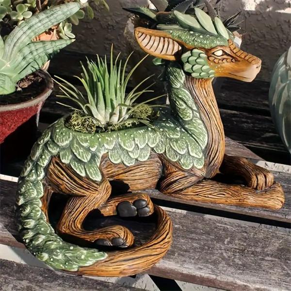 盆栽鉢 大型 龍 竜 彫刻 Dragon 植木鉢 bonsai 14号くらい プランター ドラゴン 樹脂 庭 グリーン ガーデン 龍 竜 寄せ植え 多肉