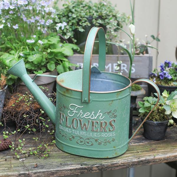 ジョウロ シャビーシック じょうろ グリーン 鉄 庭 緑 鉄製 中庭用